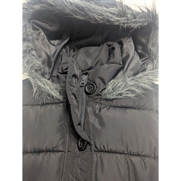 Arizona Jean Co. Black Puffer Vest Hooded Faux Fur Trim Size L - Picture 4 of 7